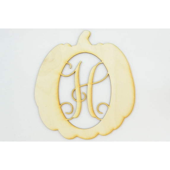 1 Pc, Large 16.75" X 17.25" X 1/4 Inch Thick Pumpkin Framed Monogram w/Vine Font Letter H Perfect For Diy Fall & Home Decor