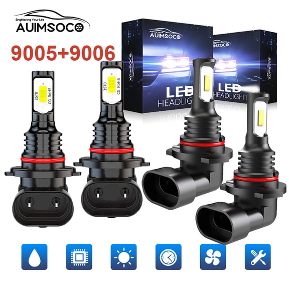 For GMC K3500 1990-1998,1999,2000 LED Headlights 4Pcs Hi/Lo Bulbs 9005/HB3 9006/HB4 6000K 8000 Lumens Combo Kit Light Super White Plug-N-Play