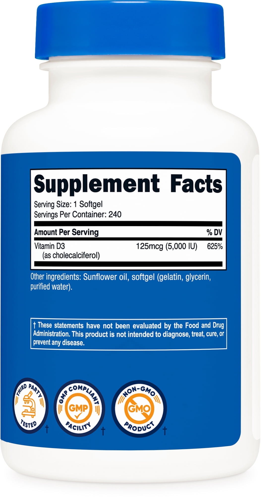 Nutricost Vitamin D3 5,000 IU, 240 Softgels - Non-GMO Supplement