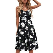 Casual Dresses For Women Sleeveless Cotton Summer Beach Dress A Line Spaghetti Strap Sundresses With Pockets