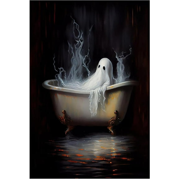 Retro Bathroom Poster Funny Ghost in The Bathtub Wall Art Decor Dark Academia Halloween Decorations Gothic Ghost Pictures Painting Canvas Horror Bathroom Home Wall Decor Aesthetic Unframed