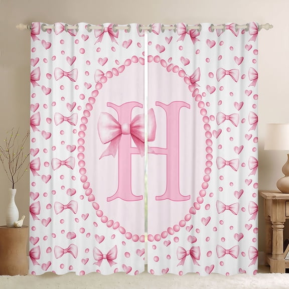 Manfei Sweet Heart Bow Black Out Curtains For Kids,Letter H Monogram Letter Curtains Pack of 2 (42x63 Each) For Girly
