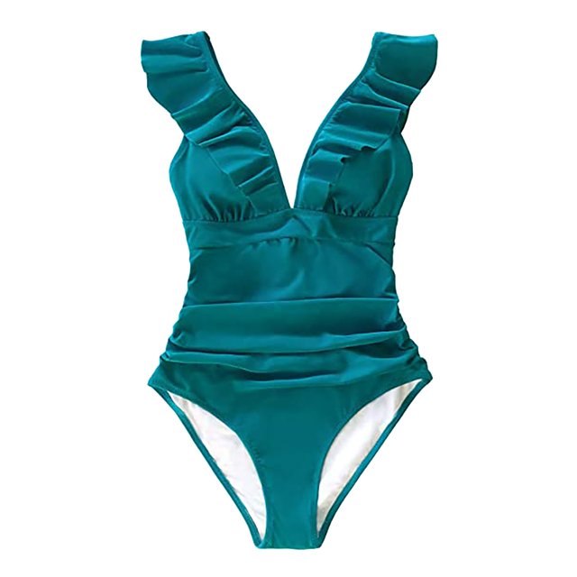Cathalem Maillot de Bain Femme Guépard à Armatures Froncées une Pièce, Bleu TG