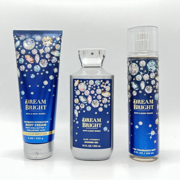 Bath & Body Works Dream Bright 8oz Body Cream, 10oz Shower Gel and 8oz Fine Fragrance Mist 3-Piece Bundle