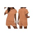 thumbnail image 2 of Anygrew Women's Striped Knit Lounge Outfit Sets - Short Sleeve Tops and Shorts Casual Summer 2 Piece Outfits, 2 of 7