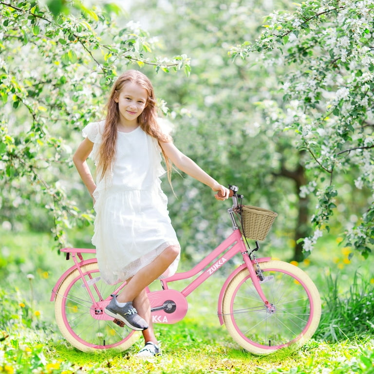 Pink girls bike with basket discount