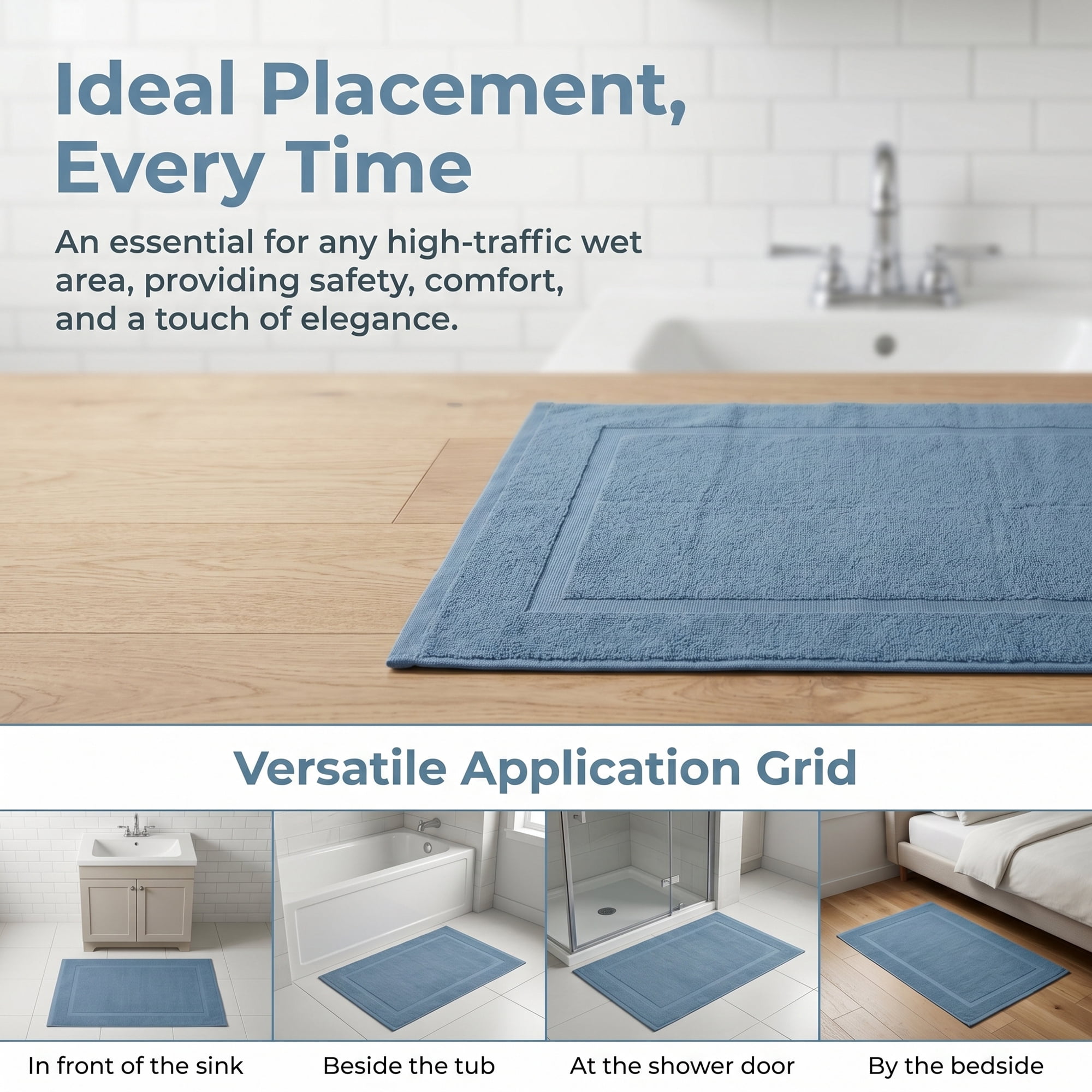 Unique Bargains Luxurious Cotton Bath Rug with Geometric Square Pattern Dark Blue 32"x20"