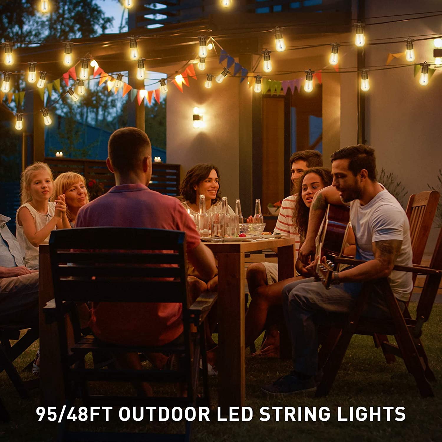 LED Outdoor String Lights 96ft Patio Lights with 31 Bulbs(1 Spare) 2700K Shatterproof Waterproof Plastic Bulbs UL Listed
