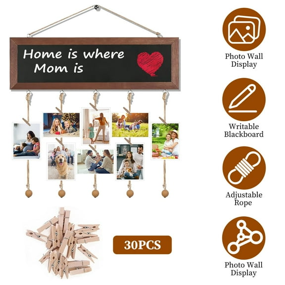 iMounTEK Picture Frames Photo Collage Wall Decor for Mother's Day, with Chalk Board with 30 Clips, Mom Gifts for Mom Grandma from Daughter and Son