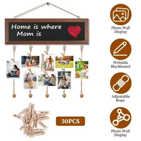 iMounTEK Picture Frames Photo Collage Wall Decor for Mother's Day, with Chalk Board with 30 Clips, Mom Gifts for Mom Grandma from Daughter and Son