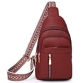 thumbnail image 3 of Bolso Pecho Bohemio para Mujer Cruzado Cuero PU Con Correa Étnico () Rojo, 3 of 8