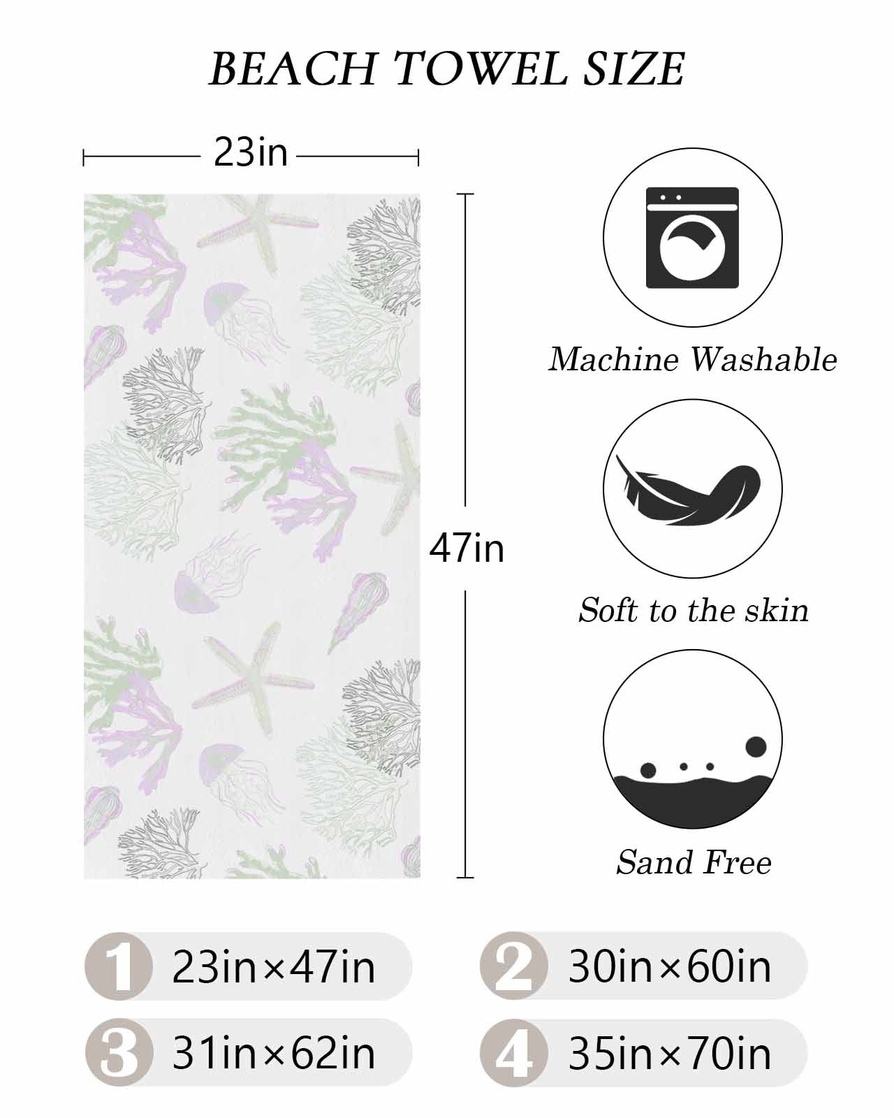 Sage Green Purple Coral Coastal Beach Towels Oversized Super Absorbent, Nautical Starfish Beach Lightweight Bath Towel Quick Dry Sets For Bathroom/Pool/Rv Camping/Beach Play/Gym Room/Picnic 35"x70"