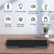 Bluetooth Soundbar with RGB Lights, 20W Home Theater Speaker, 4 Dynamic Light Modes, Built-in 2000mAh Battery, Compatible with TV, PC, Phone, Tablet