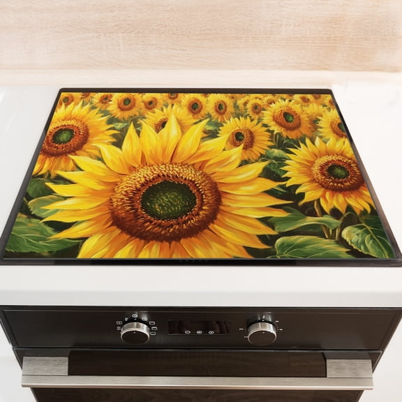 Glasstop Stove Covers, Ocean of Sunflowers Kitchen Decor Heat Resistant Stove Top Cover, Non-slip Washable Square Decoration Pad for Kitchen RV (28×20 Inch)