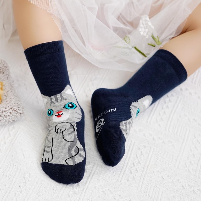 AMITOFO Girls Crew Socks with Cat Design, 5-Pack photo 4