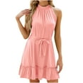 thumbnail image 2 of Gspmoly Robes pour Femmes, Robe Unie Sans Manches Plissée à Col Noué pour Femmes, Robes de Soirée pour Femmes jusqu'à 65 % de Rabais, 2 of 9