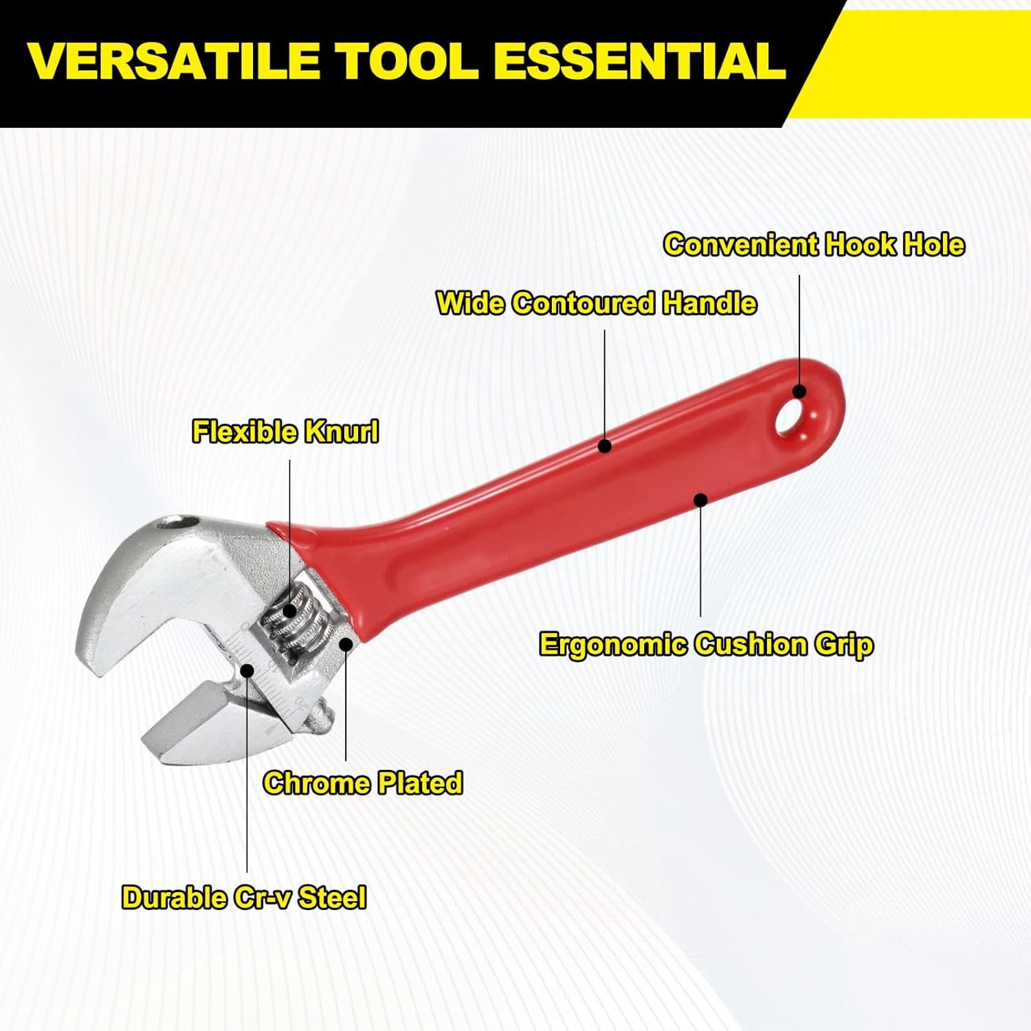 MKEUDQ-Adjustable Wrench 6" High Carbon Steel Industrial Wide Jaw Wrench Adjustable Repairs Spanner Tool with Graduated Scale for Home Garage Workshop Plumbing, Red