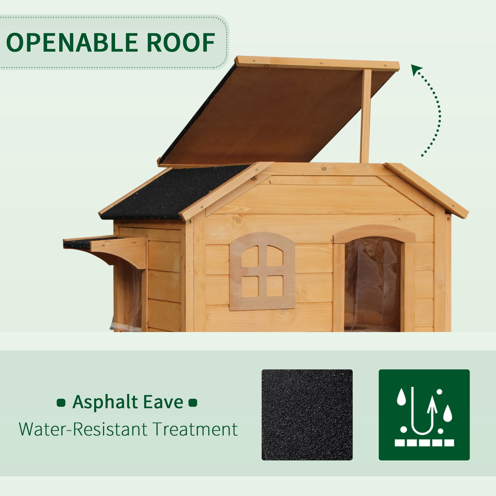 Noaman PawHut 2-Story Outdoor Cat House, Weatherproof Wooden Cat Enclosure for Feral Cats with Escape Door, Openable Roof, Jumping Platforms, Natural Wood, 35"L x 29.1"W x 6.2"H, 37lbs