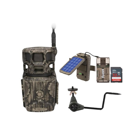 Stealth Cam Revolver Pro 2.0 360-Degree 40MP Cellular Camera 1440p Video Resolution (Brown) Bundle with Holder, Solar Power Panel, Memory Card, and SD Reader (5 Items)