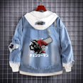 thumbnail image 3 of Chaqueta vaquera con capucha para hombre, chaqueta vaquera con capucha, abrigo con agujeros, Anime Fifures, Kishibe Hayakawa Aki, para Cosplay, 3 of 5