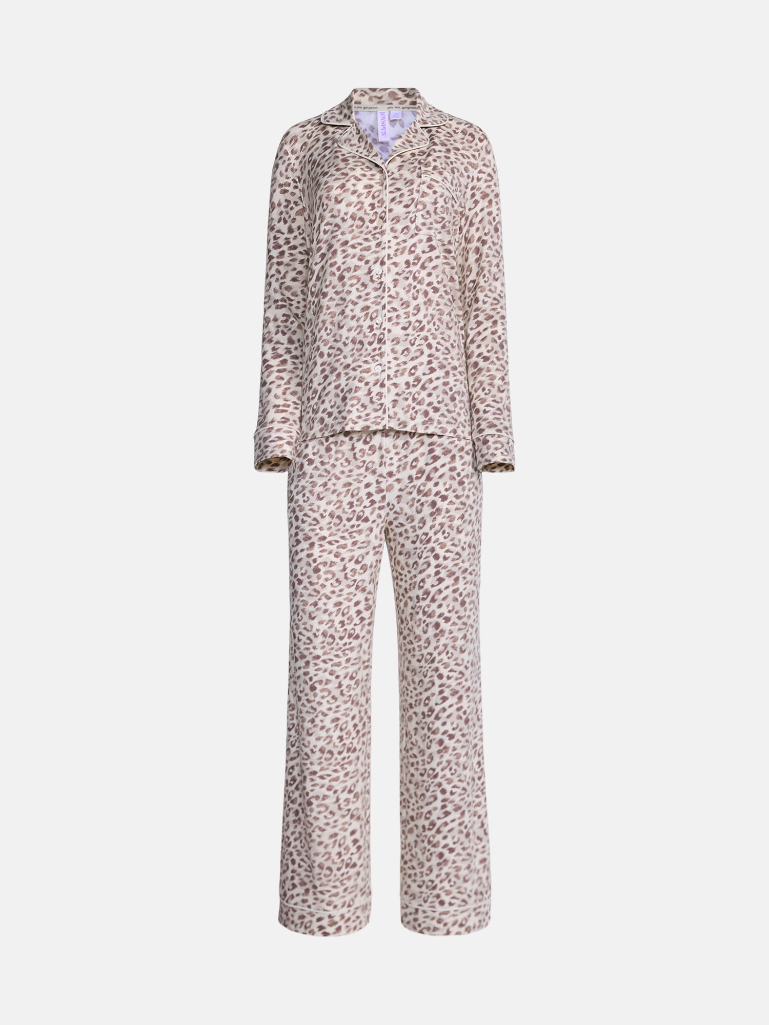 Joyspun Women’s Dreamy Soft Collection Notch Collar Top and Pants, 2-Piece Pajama Set, Sizes XS-3X