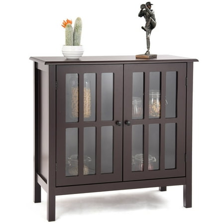 Buffet Server Sideboard - Costway Storage Buffet Cabinet Glass Door Sideboard Console Table Server Display Brown