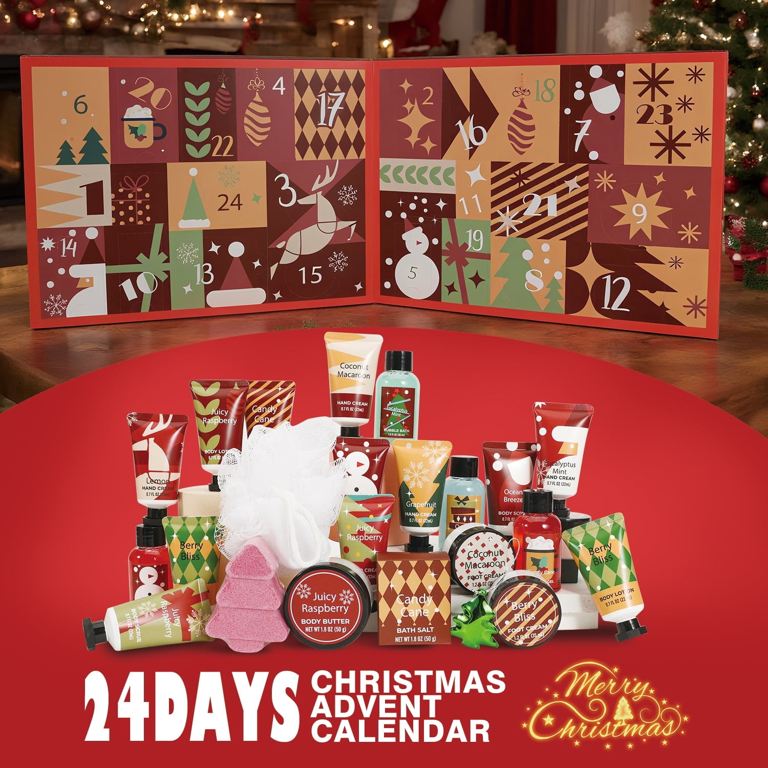 Body & Earth 24 Days Christmas Advent Calendar 2025, Bath Sets Gift Idea for Women Xmas