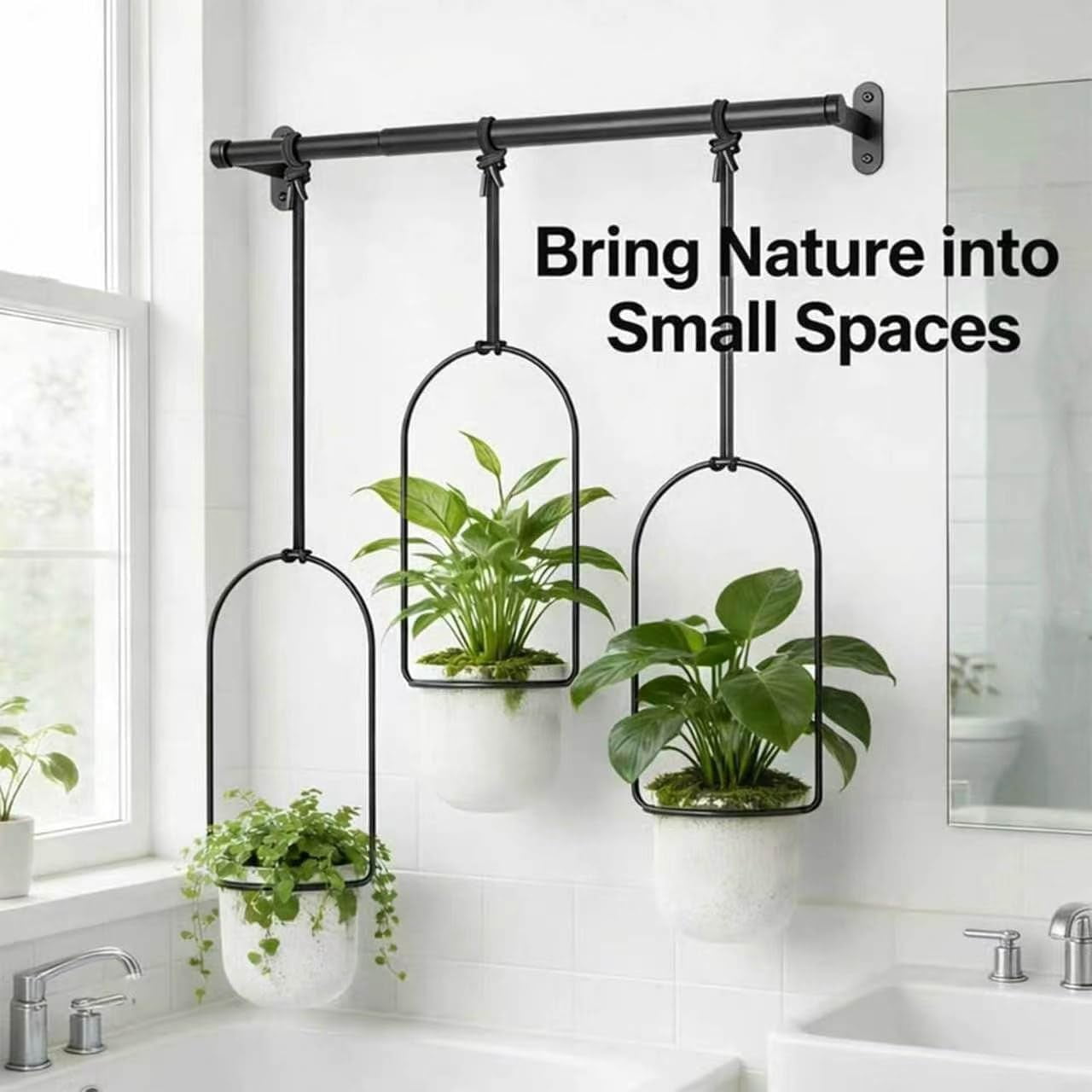 Adjustable Window Planter Hanger Set – Metal Rod with Adjustable Brackets, Indoor Outdoor Use for Flowers, Herbs, Succulents, Balcony Railing