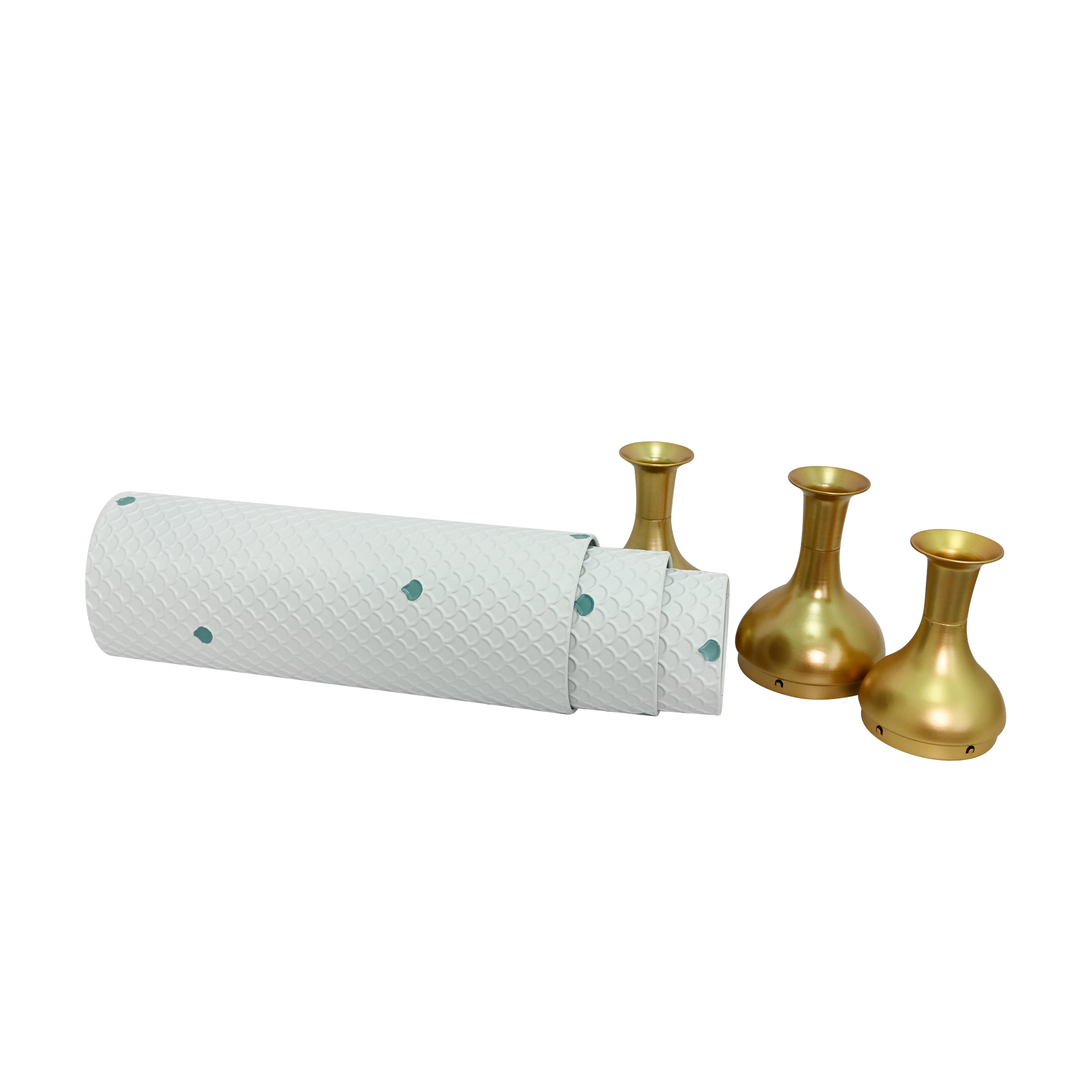 Metal Floor Vases Set of 3 with Leaf Pattern, Tall Decorative Vases and Home Decor Accents for Living Room Entryway, White and Gold