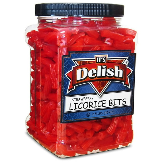 Strawberry Licorice Bits by Its Delish, 2.5 LBS 40 Oz Jumbo Container Jar  Original Style Chewy Red Strawberry Candy Twists  Great Gifts Party Sweets  Made in USA, Vegan, Kosher