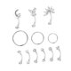 thumbnail image 5 of Juego de 12 pendientes de cartílago con forma de torre para festivales y actividades al aire libre en verano. Color plateado, 5 of 9