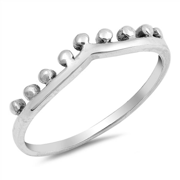 Chevron Crown Tiara Ball Bead Ring .925 Sterling Silver Band Jewelry Female Male Unisex Size 9