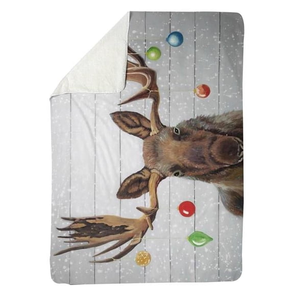Begin Home Decor 5545-6080-HO26 60 x 80 in. Moose Has Christmas Balls-Sherpa Fleece Blanket
