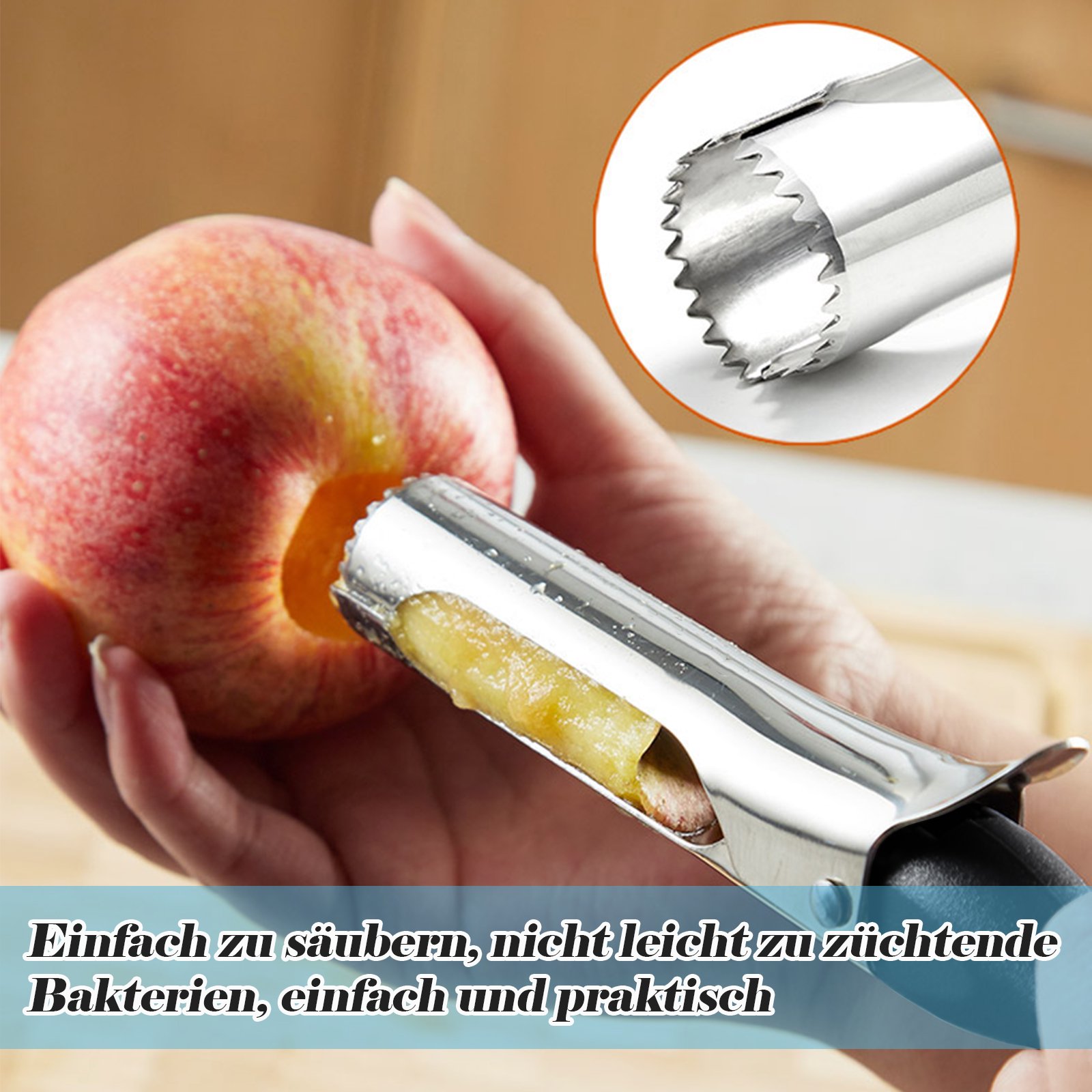 Vide-Pomme Asdirne Rouge – Lame Dentelée Acier Inox 304, Poignée ABS Ergonomique 17,5 Cm, Outil Pratique Et Durable