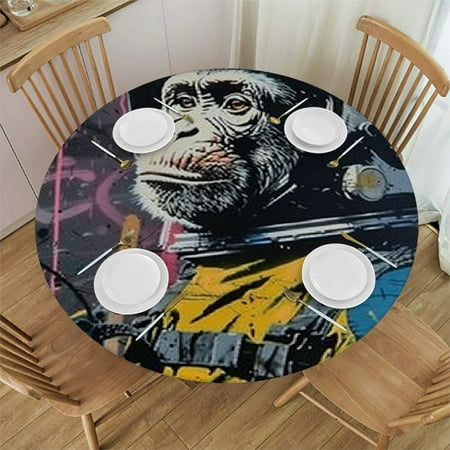

Autua Monkey Helmet Graffiti Round Tablecloth 100% Polyester Stain Resistant Washable for Indoor Outdoor Kitchen Dining Wedding Parties Decor 31 -35