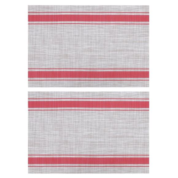 Almohadilla de vajilla de PVC tipo raya para el hogar, mantel individual con aislamiento térmico, decoración de tapete de mesa (rojo), 2 uds.