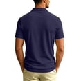 thumbnail image 6 of Men's Textured Knit Polo Shirt Summer Short Sleeve Vacation Button Beach Knit Breathable Stretchy Golf Shirts Navy, 6 of 6