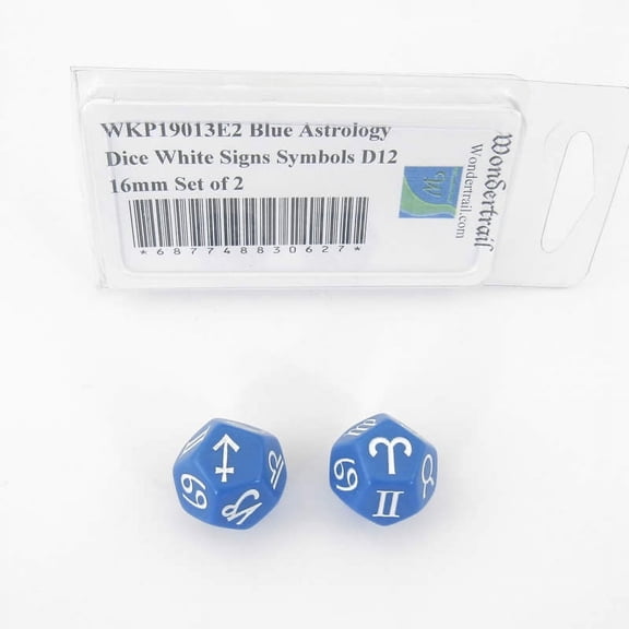 Blue Astology Dice with White Signs Symbols D10 16mm (5/8in) Set of 2 Wondertrail