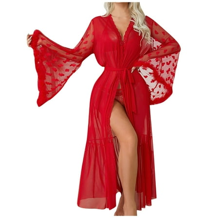 Midwennn Women s Fashion Home Sexy Pure Desire Mesh Pajamas Morning Robe Ice Silk Long Robe Robe Outer Robe Strapless Lingerie for Women Sexy Lingerie with Stockings plus Size