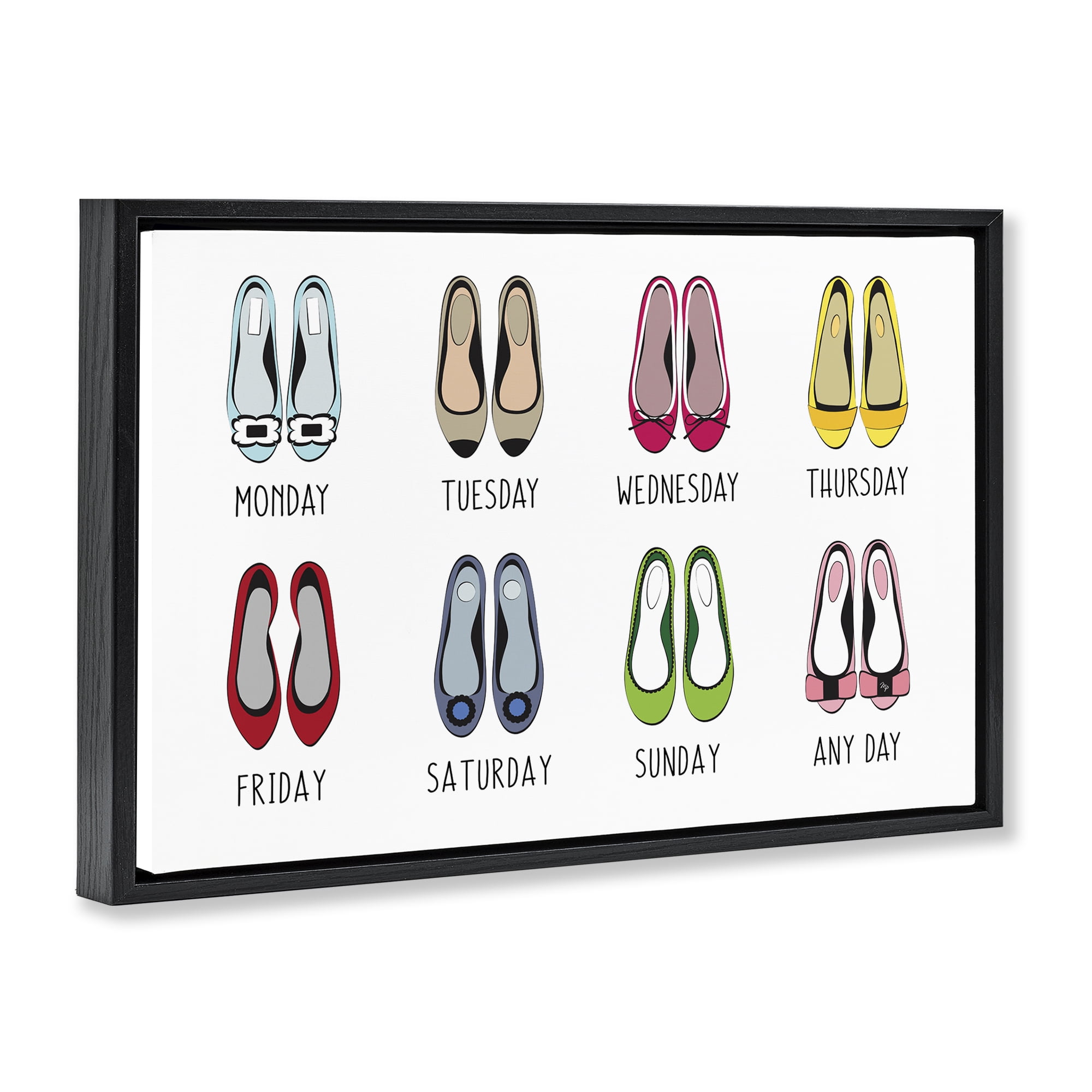 Stupell Industries Shoe Week Days Fashion Painting Black Floater Framed Canvas Art Print Wall Art, 31 x 21