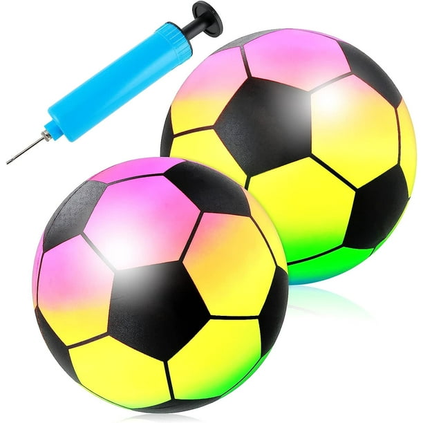 2 Pieces Inflatable Soccer Ball, 9 Inch Rainbow Playground Balls for