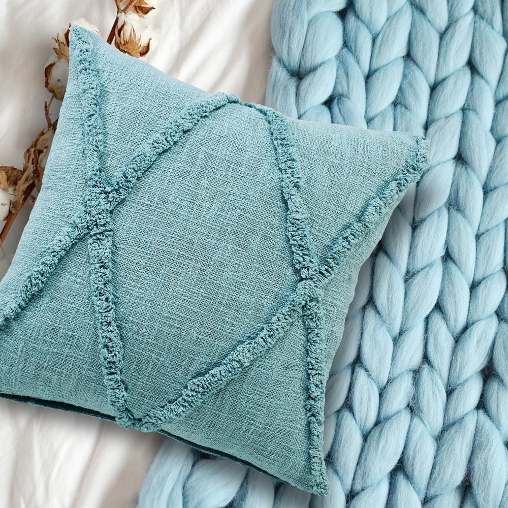Ox Bay Sara 20" x 20" Canal Blue Shag Diamond Cotton Adult Decorative Throw Pillow