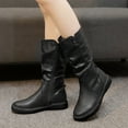 thumbnail image 2 of Womens Slouchy Mid Calf Riding Boots Casual Leather Round Toe Flat Low Heel Winter Fall Knight Boots, 2 of 5