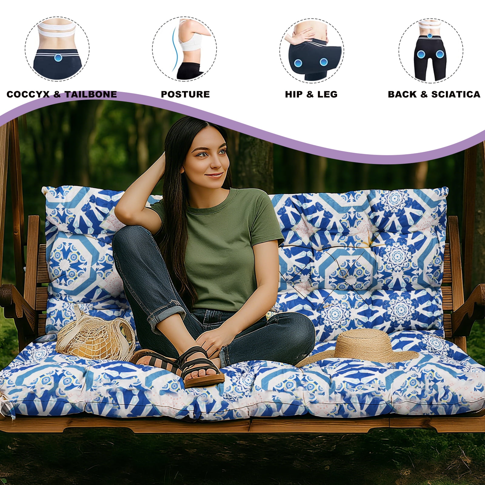 XXLYY Porch Swing Cushions, Waterproof Swing Replacement Cushions with Backrest and Ties, Garden Bench Seat Cushion, Outdoor Porch Patio Swing Non-Slip Chairs Pad
