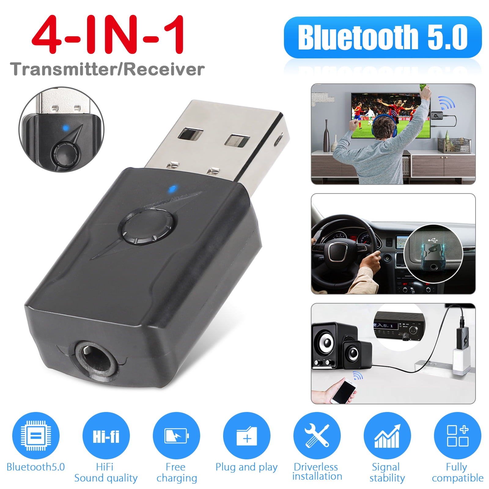 USB Bluetooth 5.0 Transmitter Audio Stereo Receiver Adapter for TV PC