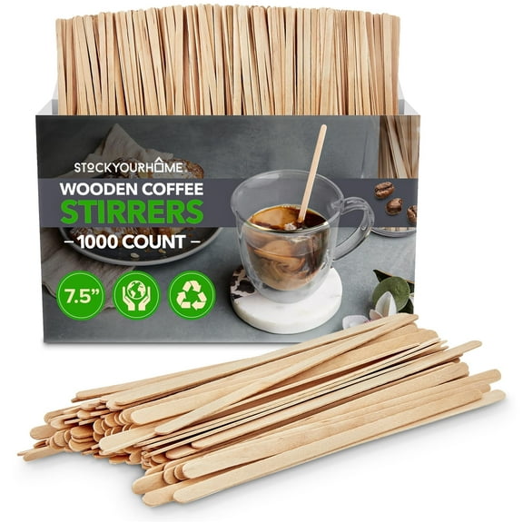 1000 Count Wooden Coffee Stir Sticks, Bulk Wood Stirrers for Coffee and Tea, Disposable Drink Stirrers for Hot Drinks, 7.5 Inch Wooden Coffee Stirrers for Home, No Plastic Stir Sticks