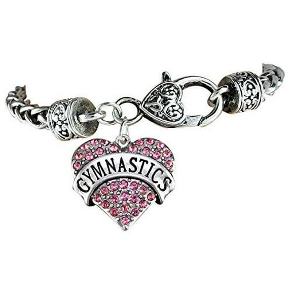 Gymnastic Genuine Pink Crystal Heart Charm Bracelet Hypoallergenic, Safe-Nickel, Lead, & Cadmium Free!