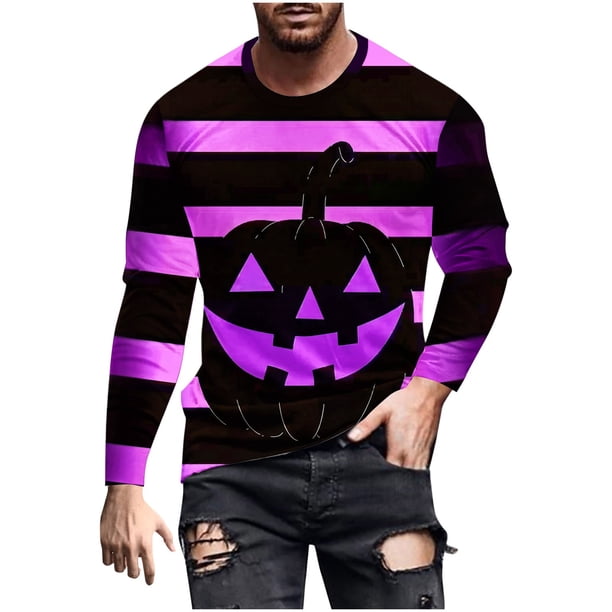 Blusas y camisas de manga larga y cuello redondo para hombre, estilo casual, con estampado de Halloween, de poliéster.