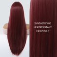 thumbnail image 3 of Pelucas largas de color rojo vino para mujer, pelo sintético suave y liso Natural colorido con flequillo, uso diario en fiestas, fibra de alta temperatura, 3 of 4