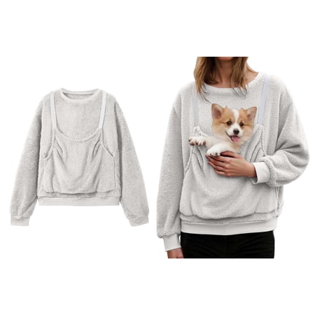 Womens Pet Pouch Sweatshirt Oversized Dog Carrier Sweatshirt Long Sleeve Large Pocket Sweater with Dog Pouch Fall Clothes